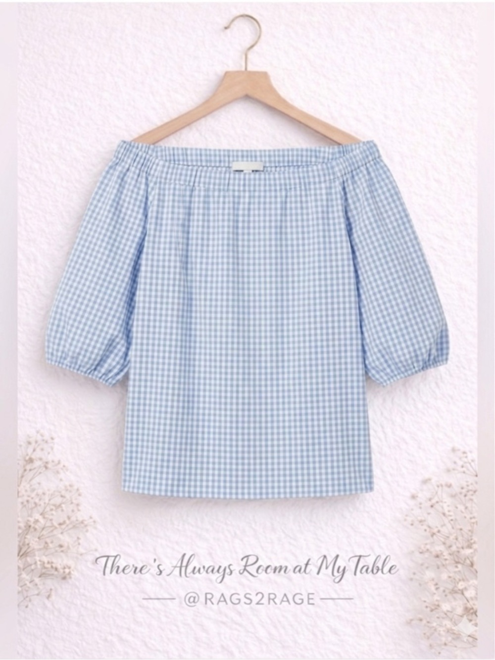 Soprano Blue Gingham Dress Medium Off Shoulder Puff Sleeve Lined